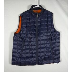 Neiman Marcus Vest Mens XXL Blue Orange Quilted Down Puffer Nylon Sleeveless